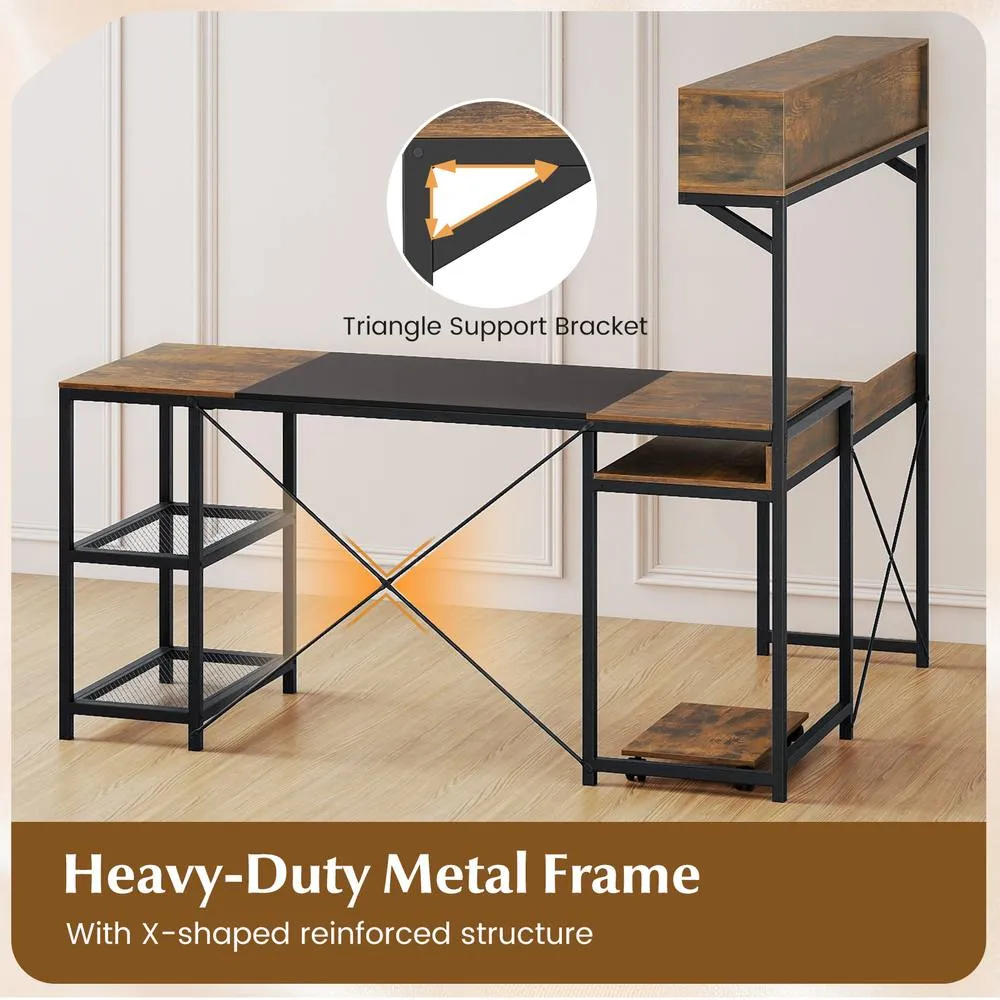 Costway L-Shaped Computer Desk Reversible Corner Workstation w/ Storage Hutch in Dark Brown 4