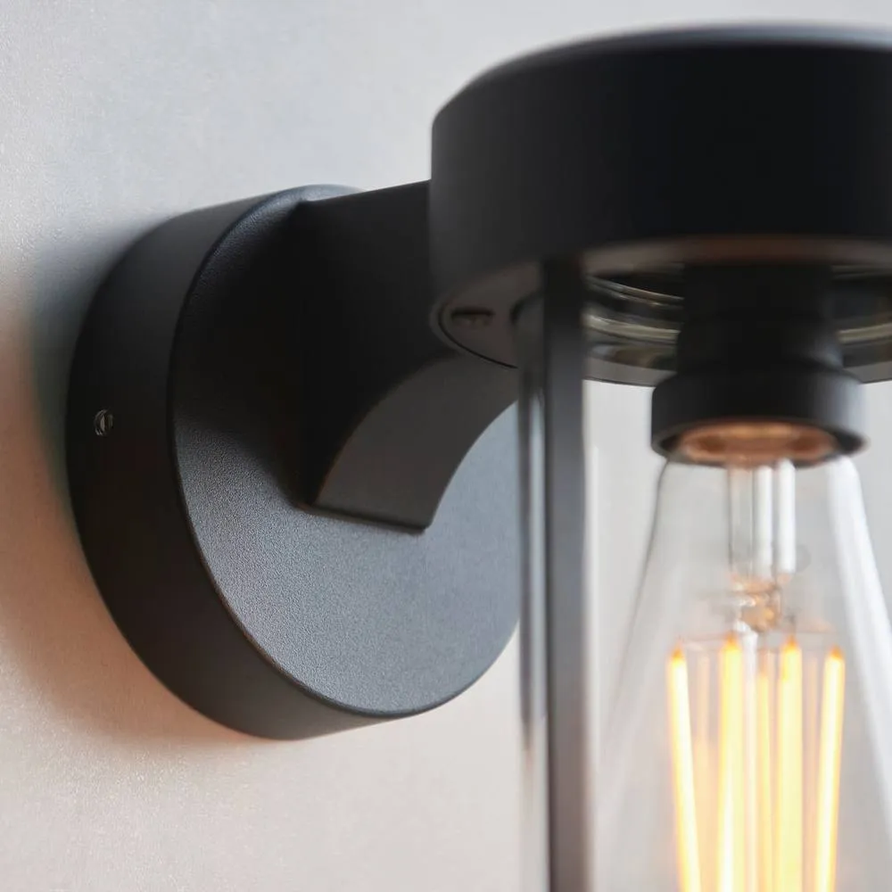 Netlighting Lucca Outdoor Modern Wall Lamp Textured Black & Clear Glass E27 6