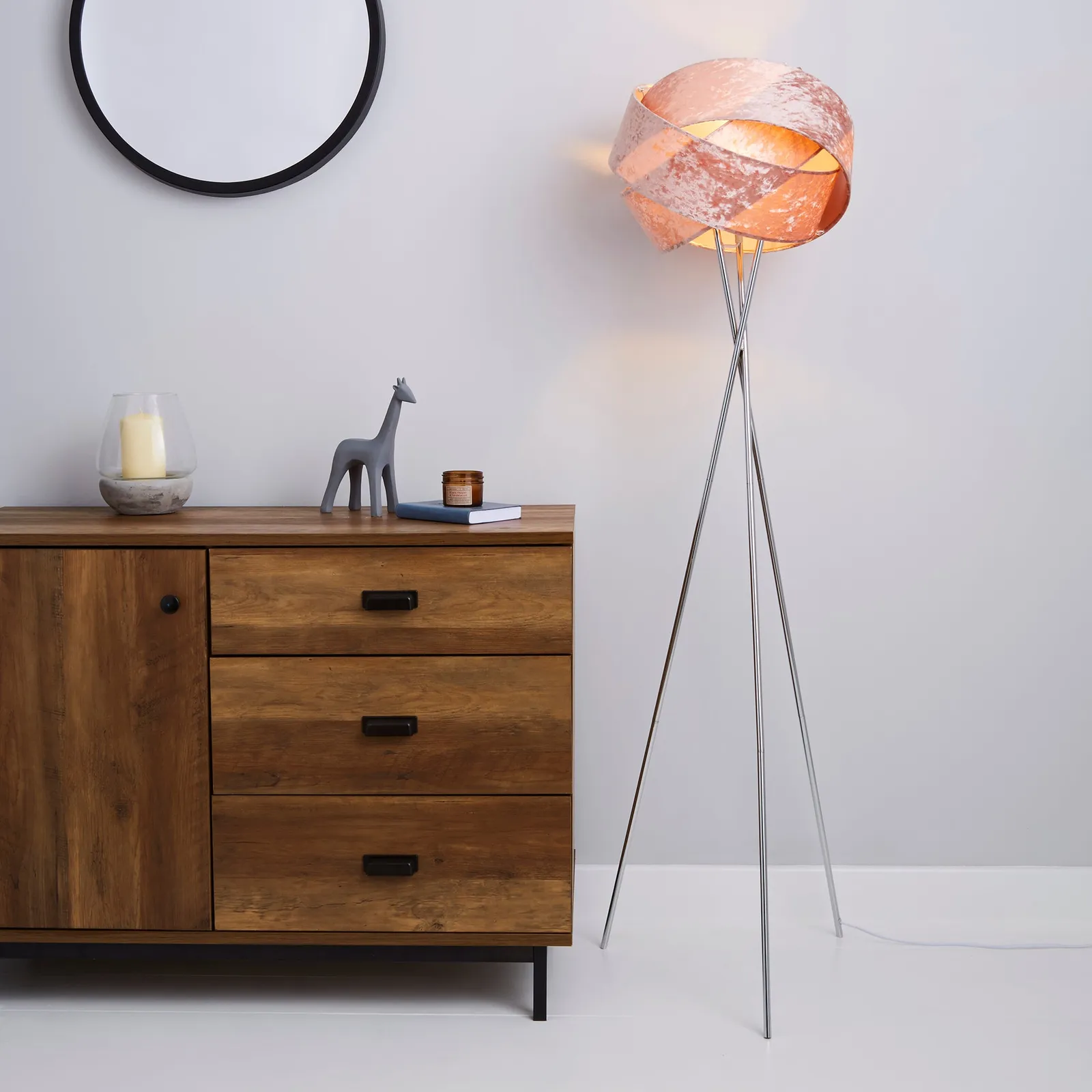 Harley Crushed Velvet Blush Floor Lamp Pink and Silver
