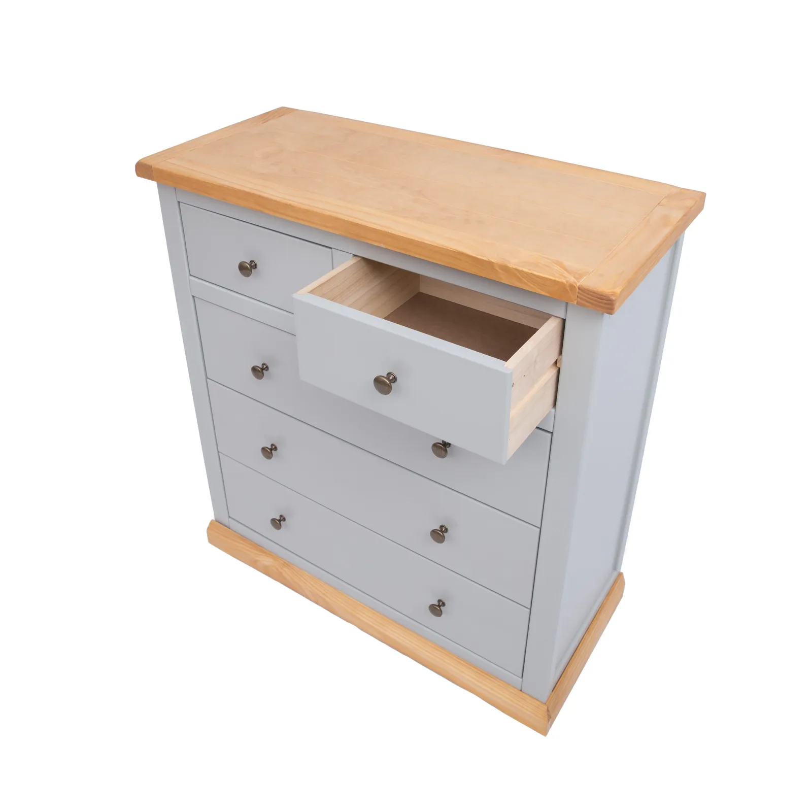 Cabinet Bits Bomporto 5 Drawer Chest of Drawers Brass Knob in Light Grey 4