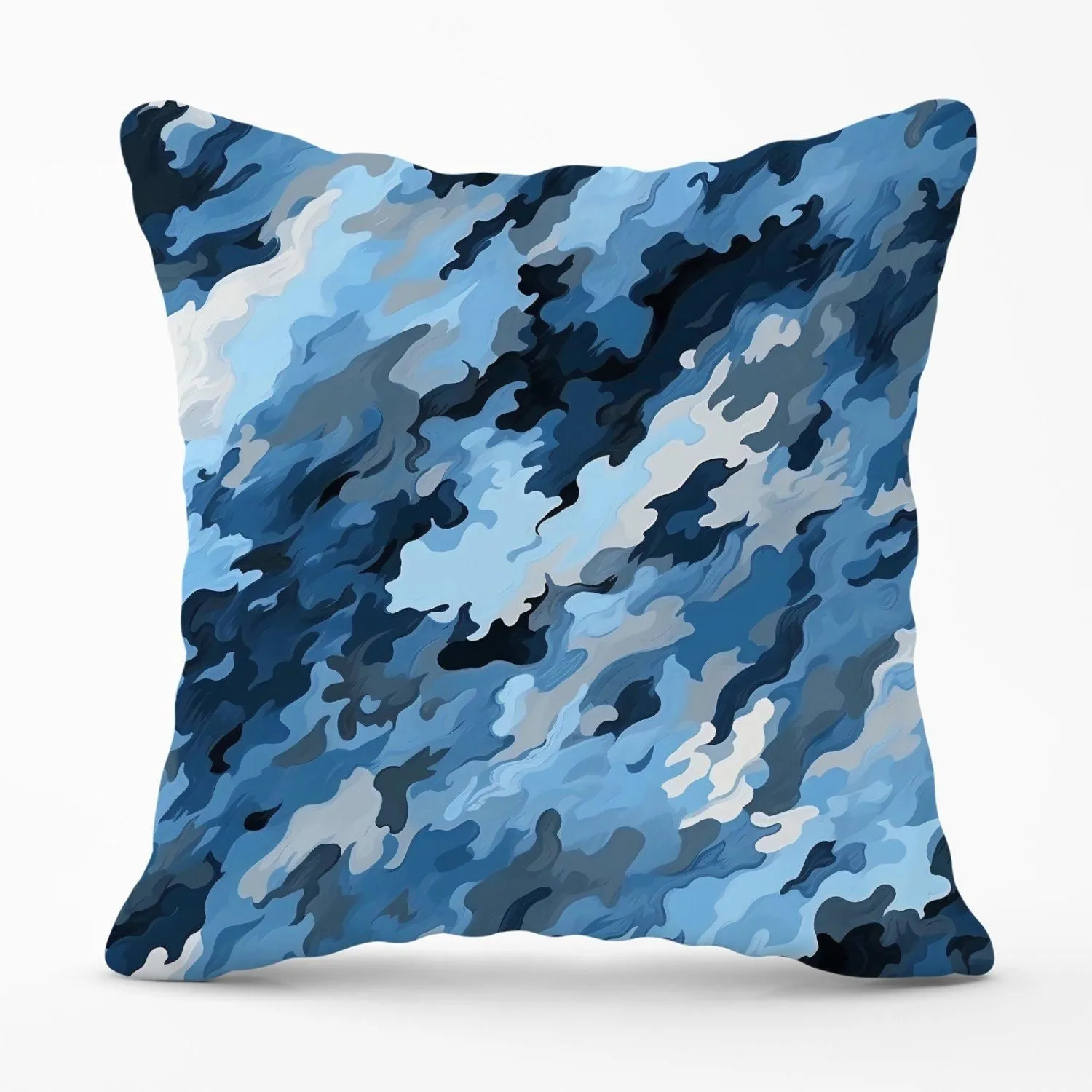 Warren Reed - Designer Blue & Grey Canvas Brushstrokes Outdoor Cushion