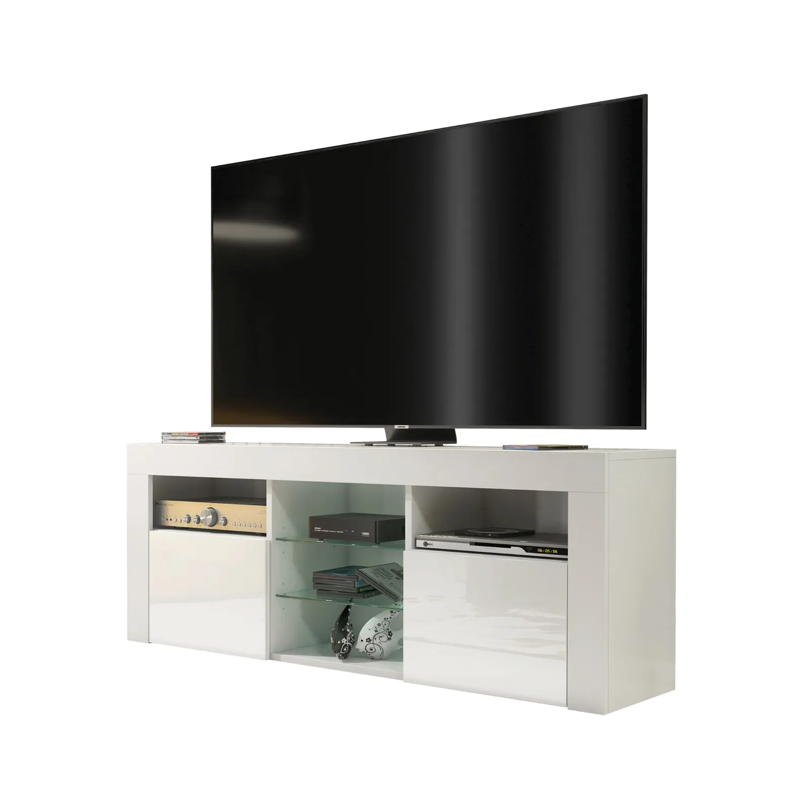 Creative Furniture TV Unit 145cm Modern - White with High Gloss Doors 3