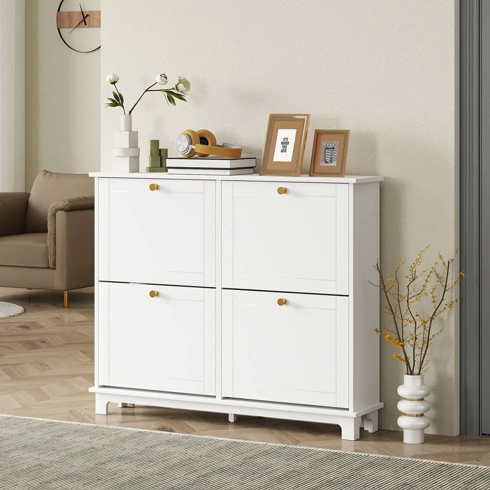 HOMCOM Narrow Shoe Cabinet with 4 Flip Drawers Adjustable Shelves, White 2