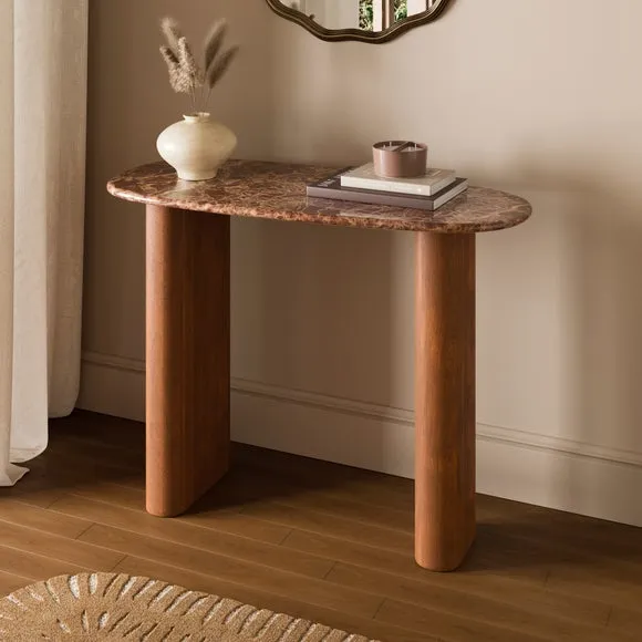 Pondus Console Table, Real Cherry Marble and Mango Wood