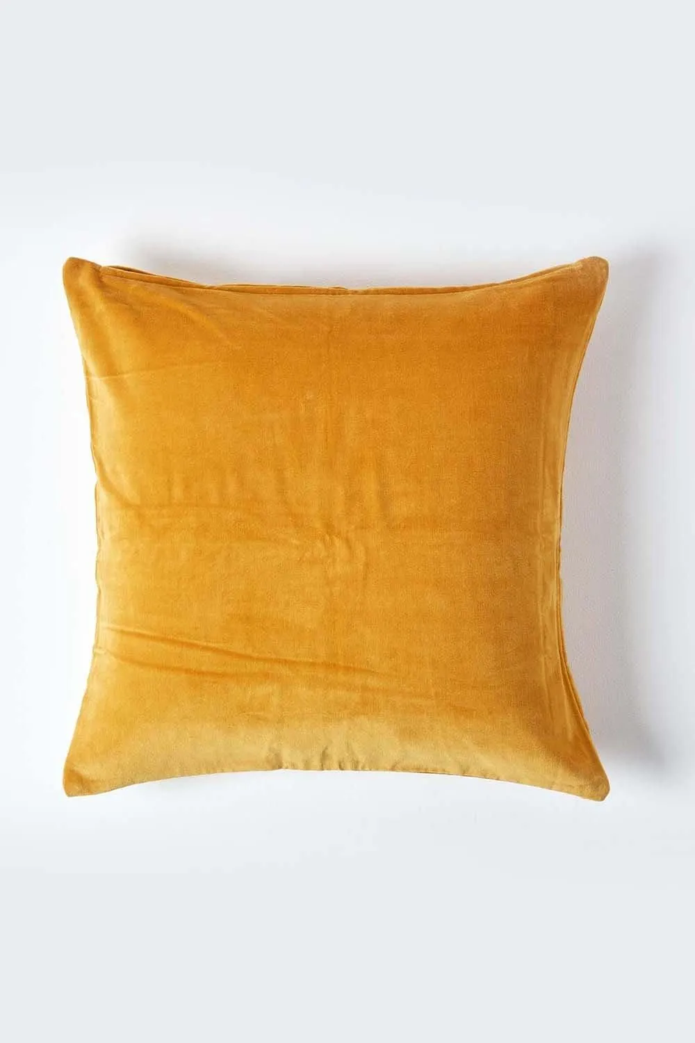 Homescapes Velvet Cushion Cover 100% Cotton, Soft & Machine Washable in Mustard 1