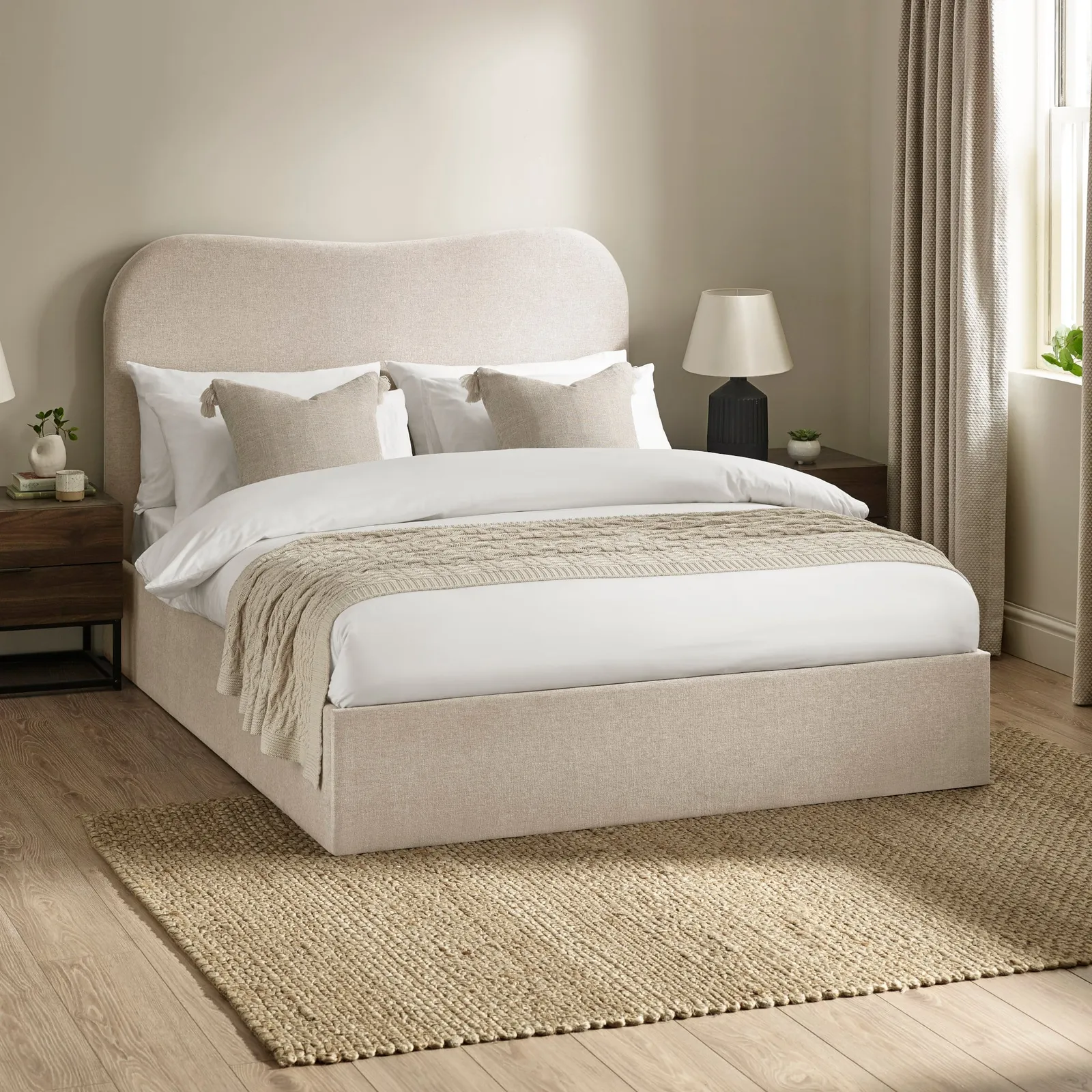 Cleo - Double - Ottoman Storage Bed - Natural - Fabric - 4ft6