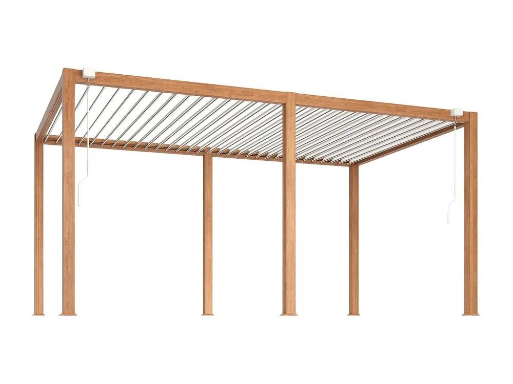 Vente-unique Freestanding Bioclimatic Aluminium Pergola With Adjustable Louvres in Walnut 5