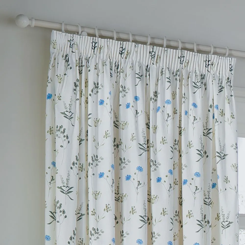 Wylder Meadow 100% Cotton Floral Pencil Pleat Curtain Pair in White 3