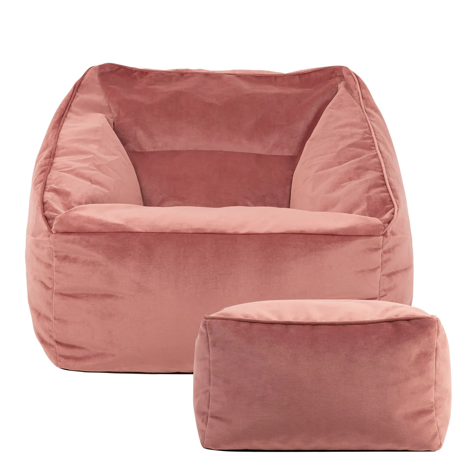 icon Natalia Velvet Adults Bean Bag Armchair & Pouffe, Large Beanbag & Footstool Olive Green in Light Pink