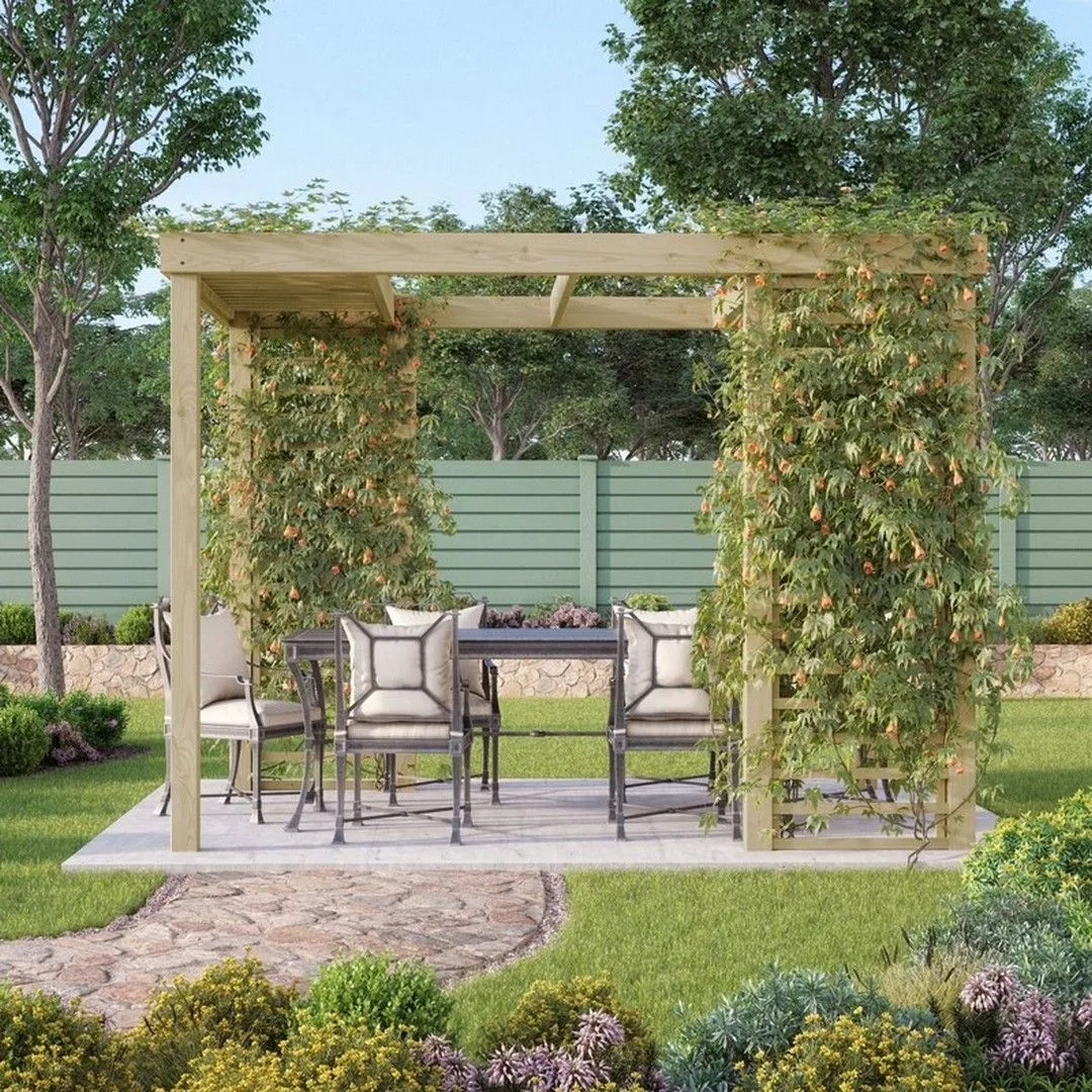 Rutland County Garden Furniture Ltd Panel Pergola - Wood - L300 x W420 cm - Rustic Brown in Light Green 4