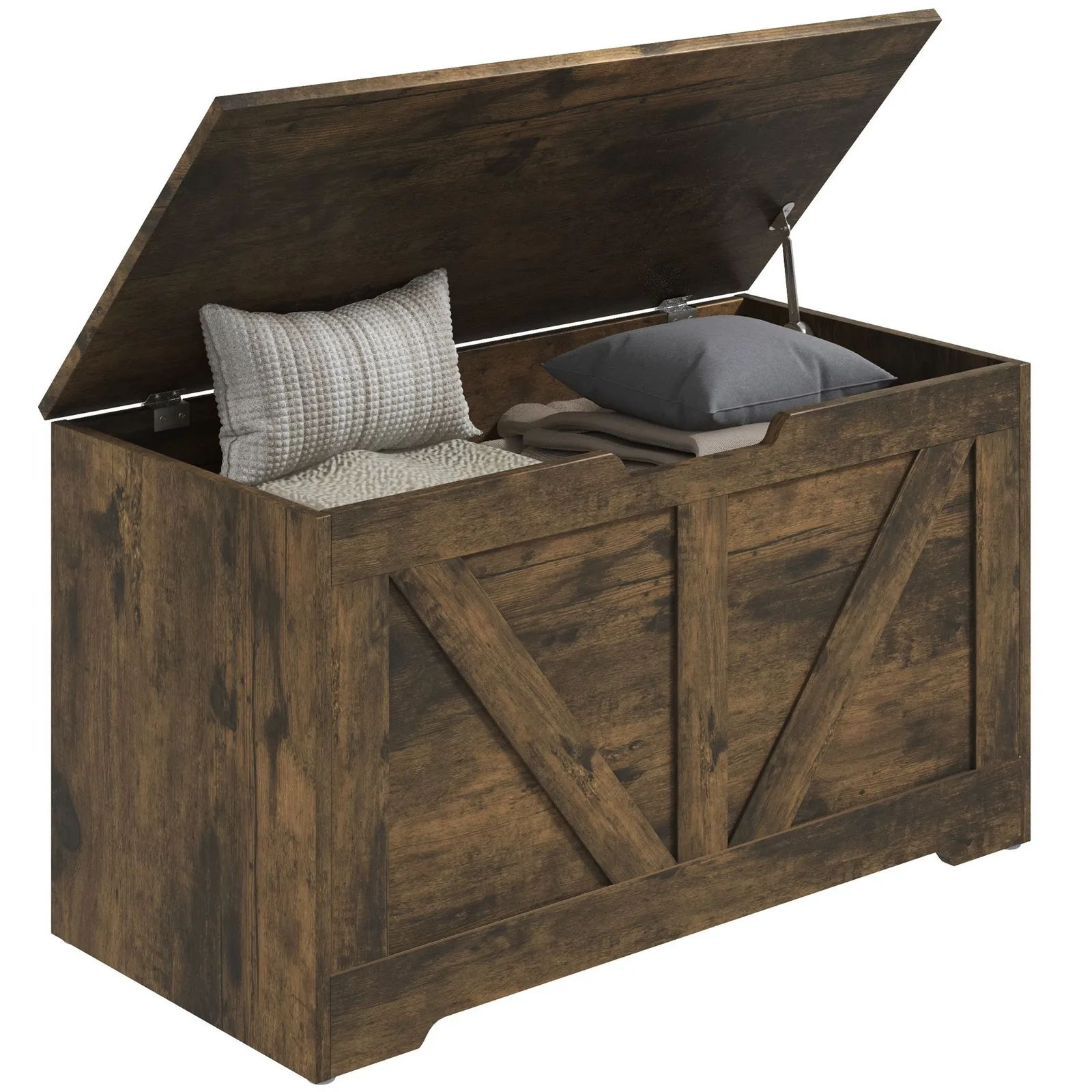 HOMCOM Storage Trunk for Living Room, with Safety Hinge, 80cm, Rustic Brown 2