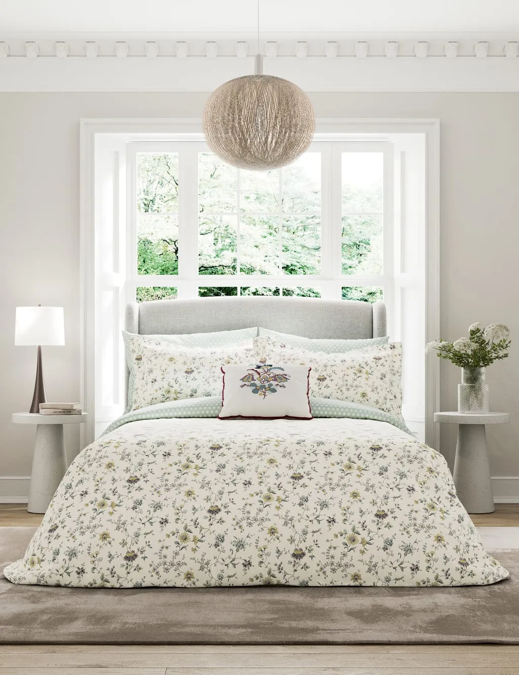 V&A Pure Cotton Flora Bedding Set Duck Egg