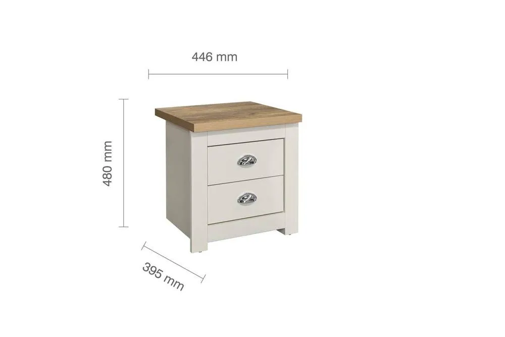 Birlea Pair of Bedside Cabinet Highgate 2 Drawer Chest Farmhouse Style Cream 4