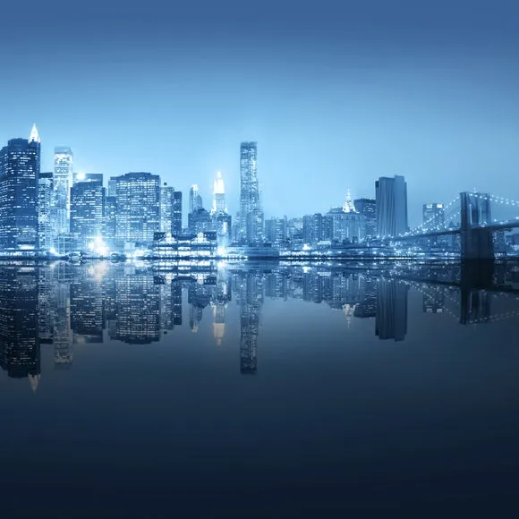 City Night Skyline Blue Wall Mural 2