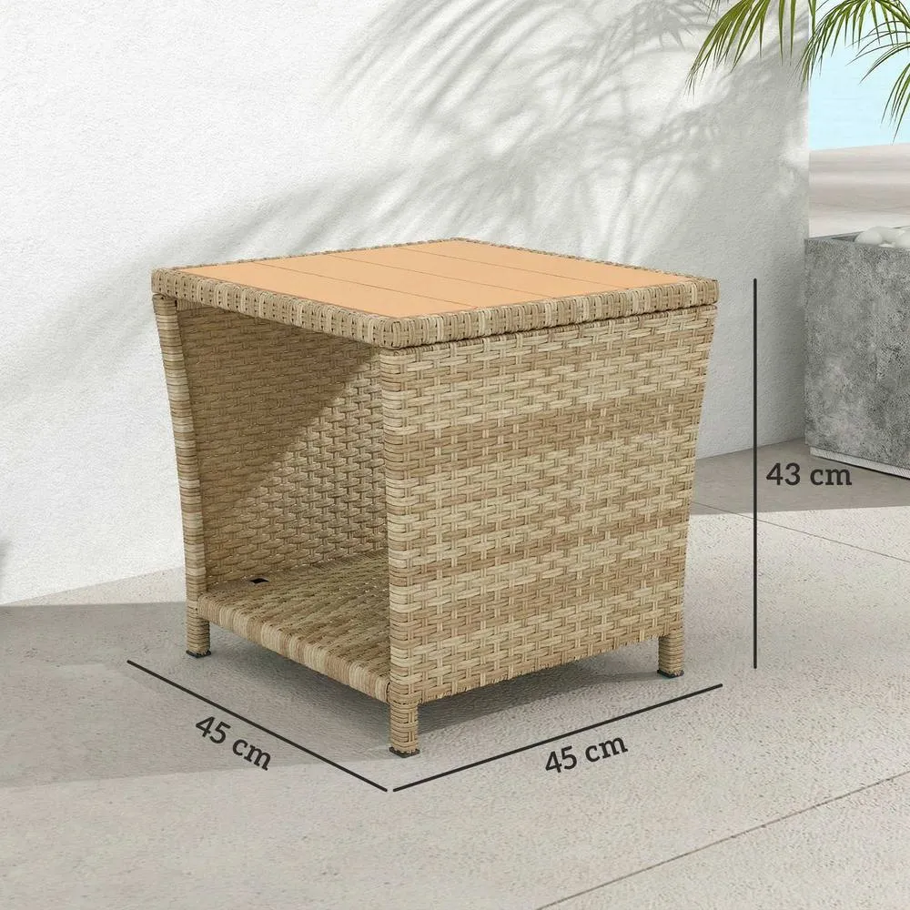 OUTSUNNY Side Table 2-Tier with Storage Shelf/Khaki in Khaki 3