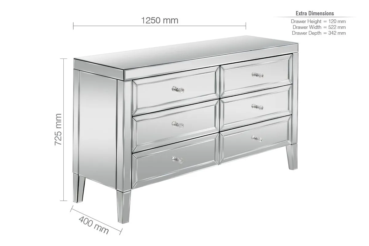 Birlea Valencia 6 Drawer Chest Mirrored in Silver 6