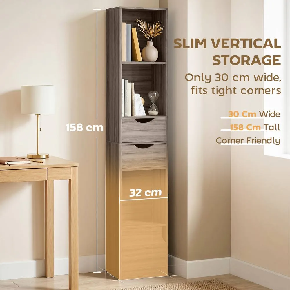 HOMCOM Bookcase with Drawers Adjustable Shelf 158 cm in Grey 4