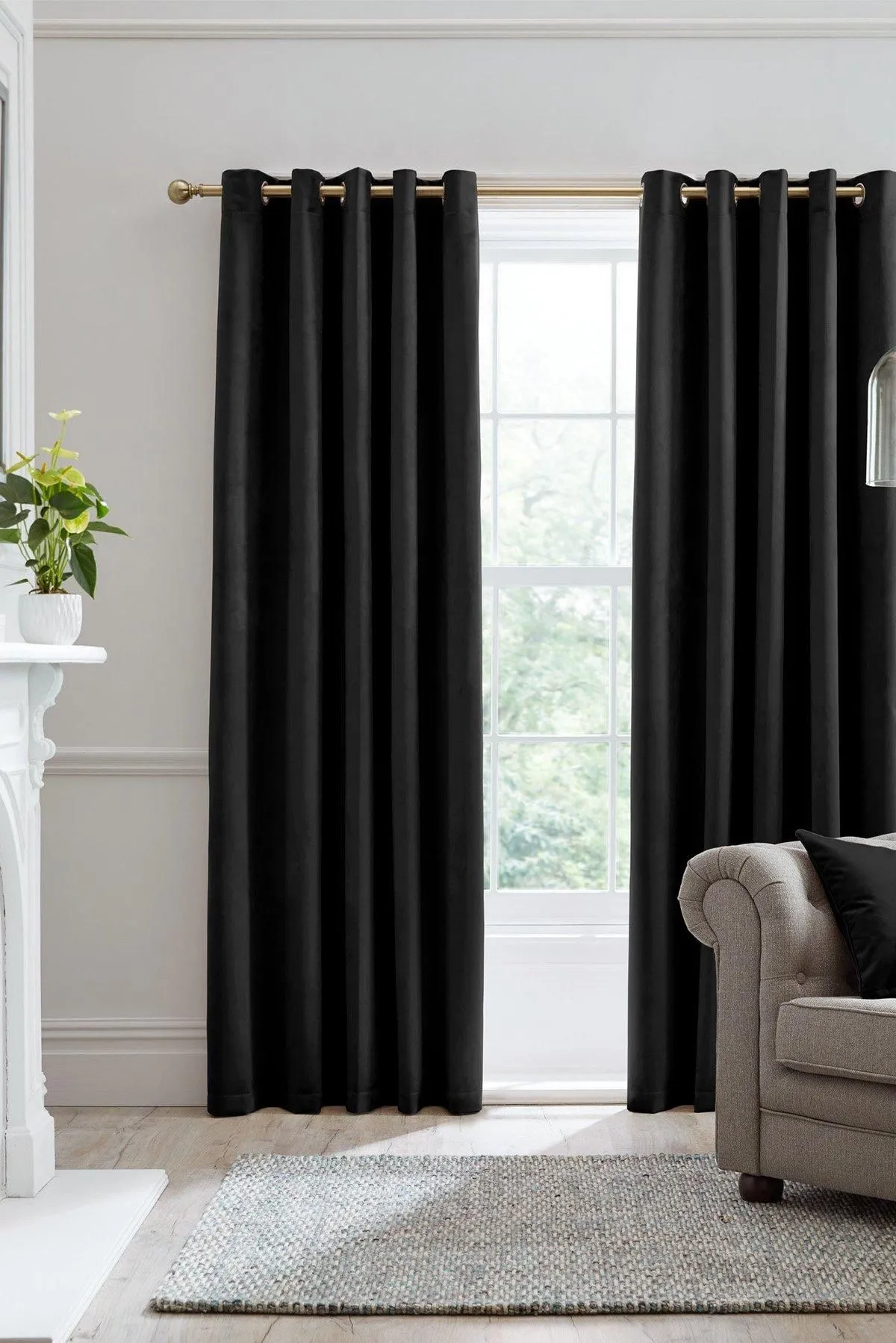 Laurence Llewelyn-Bowen Montrose' Velvet Blackout-Coated Pair of Eyelet Curtains in Black 1