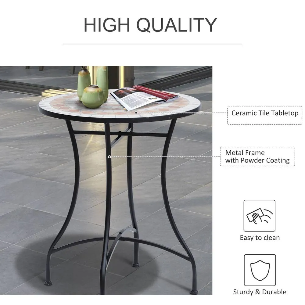 OUTSUNNY Mosaic Table Round Ceramic Bistro Garden Furniture Side Bar Table Patio in Black 4