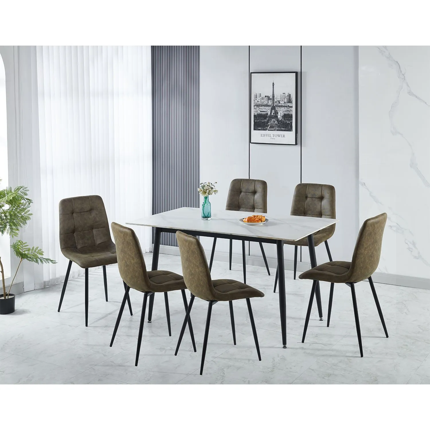 Seconique Fenton Dining Set (6 Chairs) in Olive