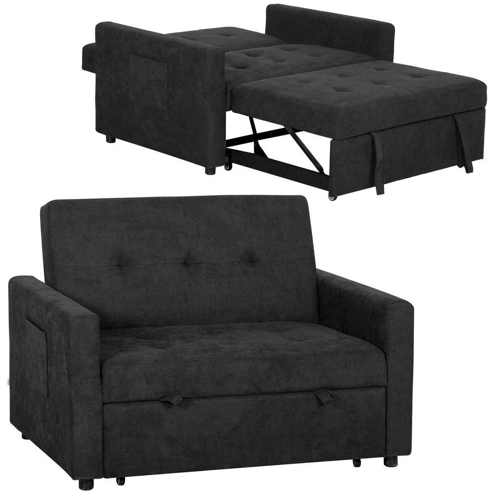 HOMCOM 2 Seater Sofa Bed Convertible Bed Settee with Pillows, Black 2