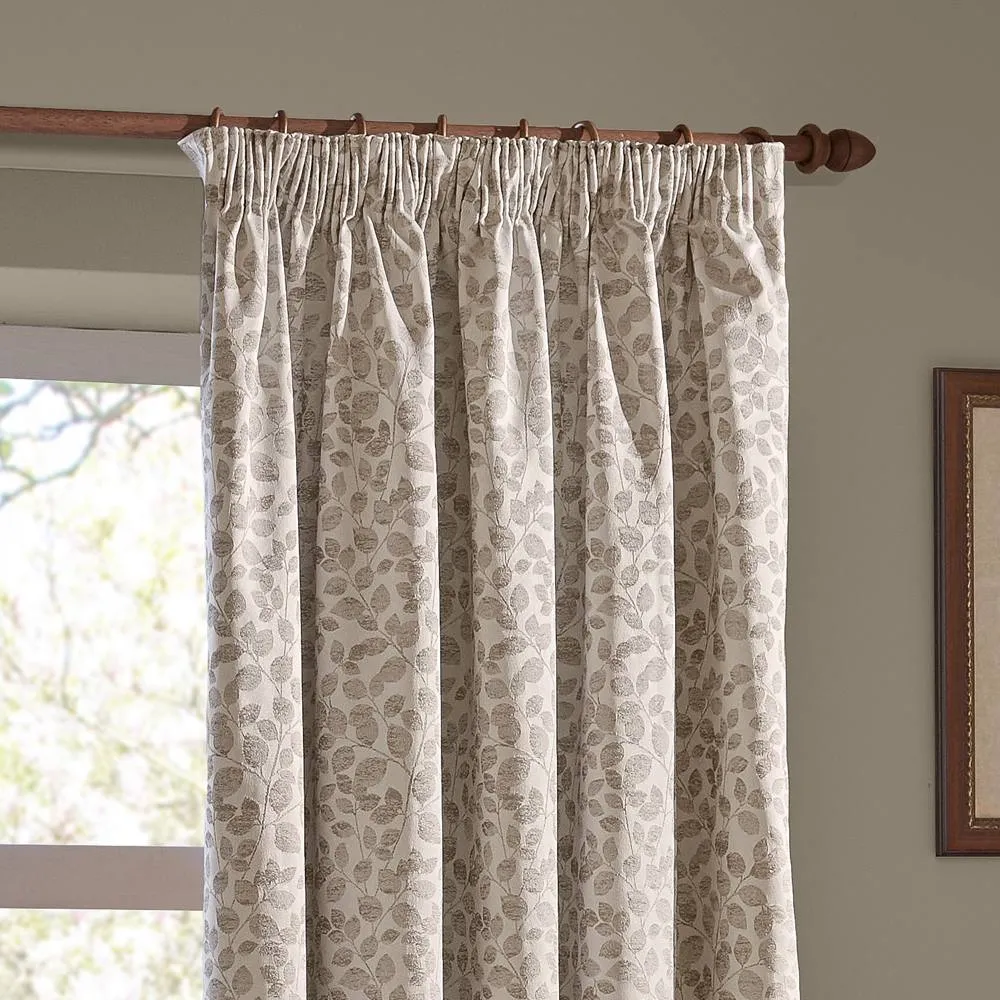 Wylder Grace Leaf Jacquard Fully Lined Pencil Pleat Curtain Pair in Natural 4