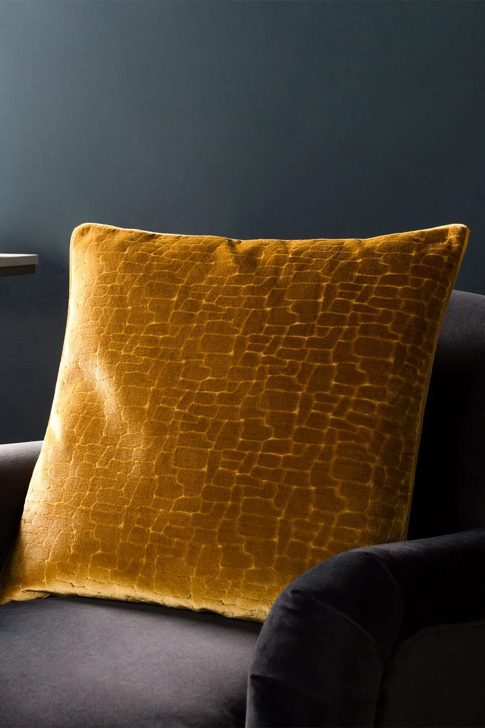 Paoletti Bloomsbury Soft Cut Velvet Piped Cushion in Mustard 5