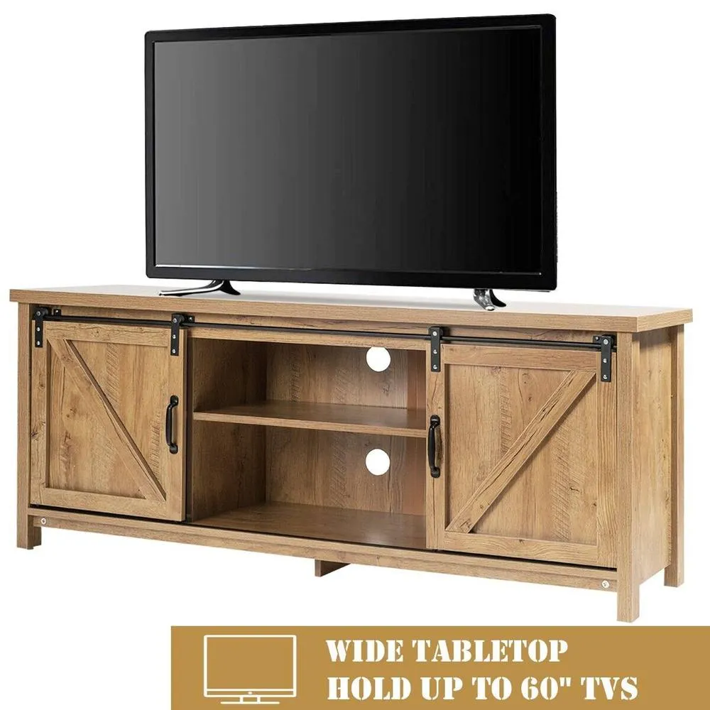 Costway Modern TV Stand for 60-Inch TV Wooden Media Storage Cabinet Organizer in Natural 3