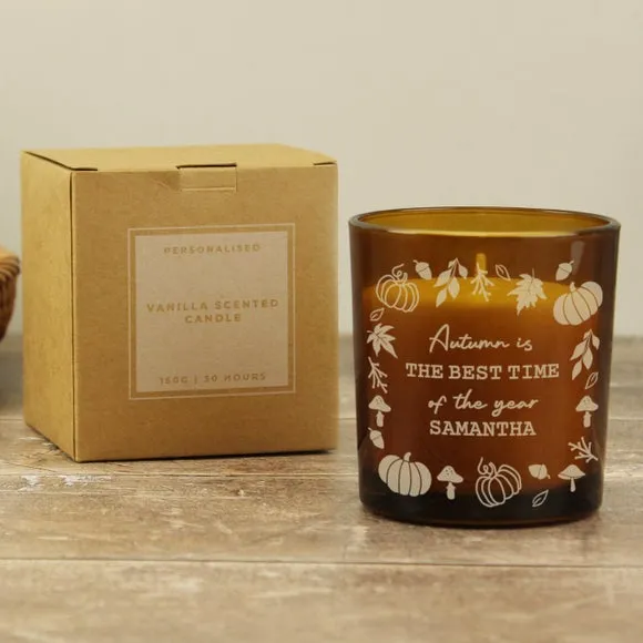 Personalised Pumpkin Border Glass Candle 2