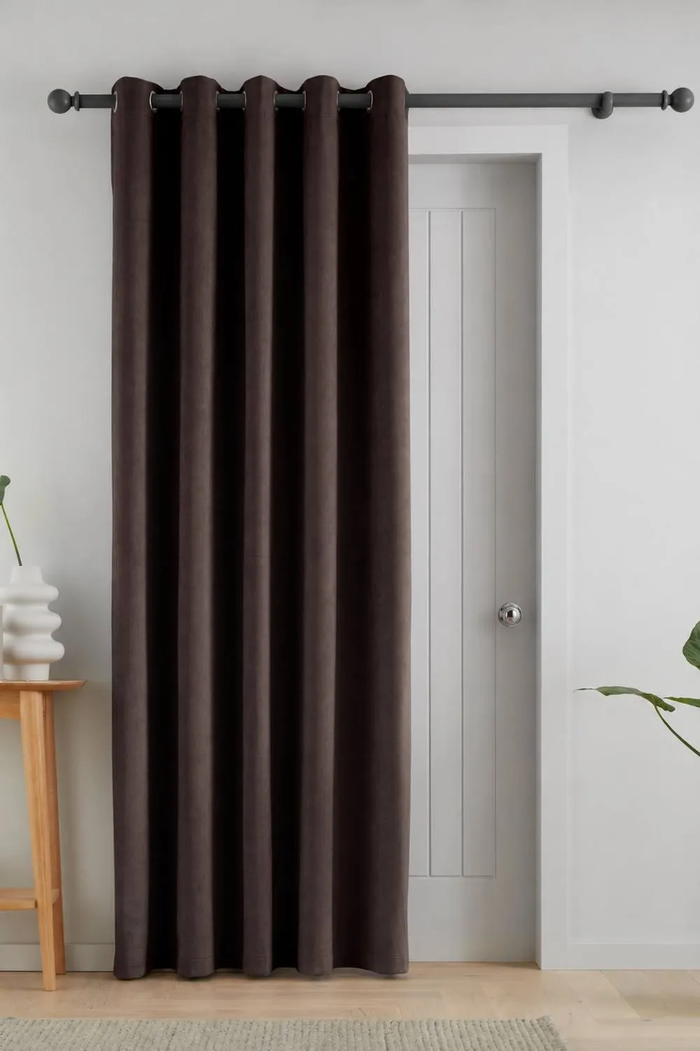 Catherine Lansfield 'Super Thermal Blackout Matt Velour' Eyelet Door Panel in Chocolate 1