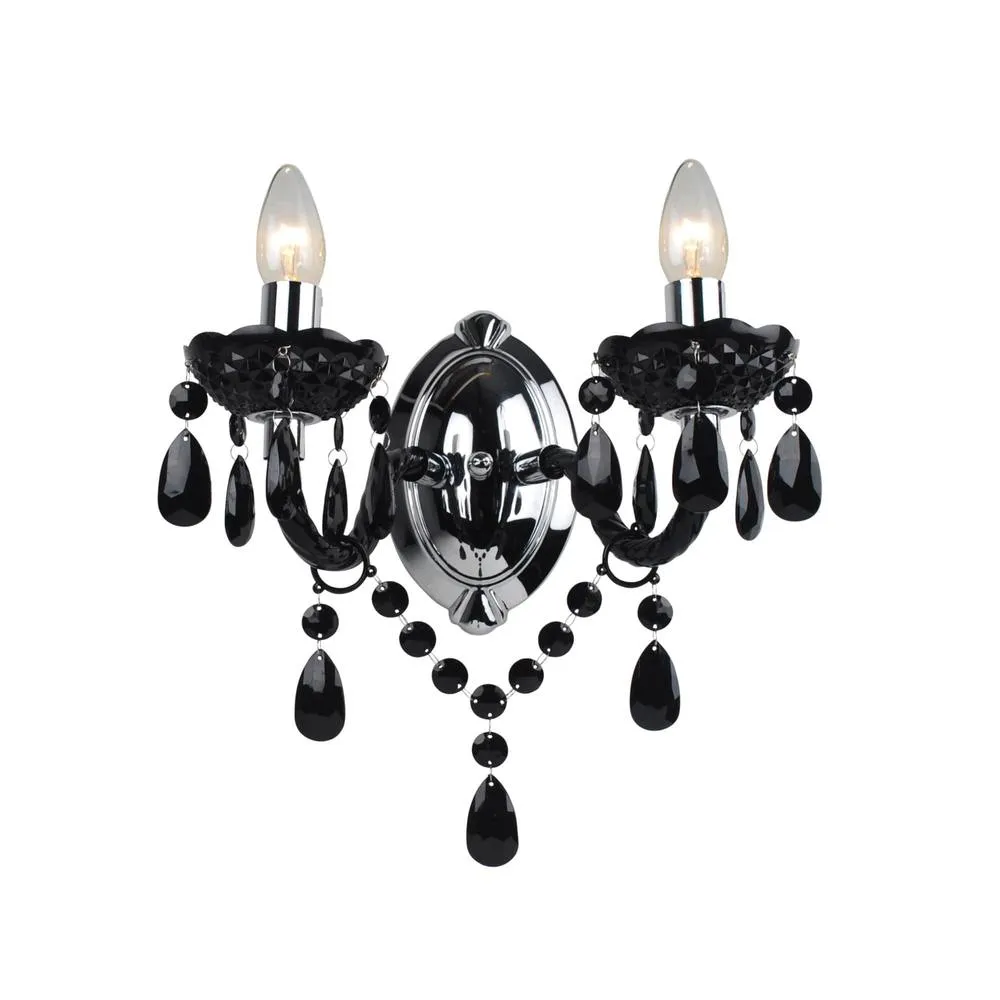 First Choice Lighting Set of 2 Black Acrylic & Chrome Marie Therese Style 2 x 40W Wall Light 2