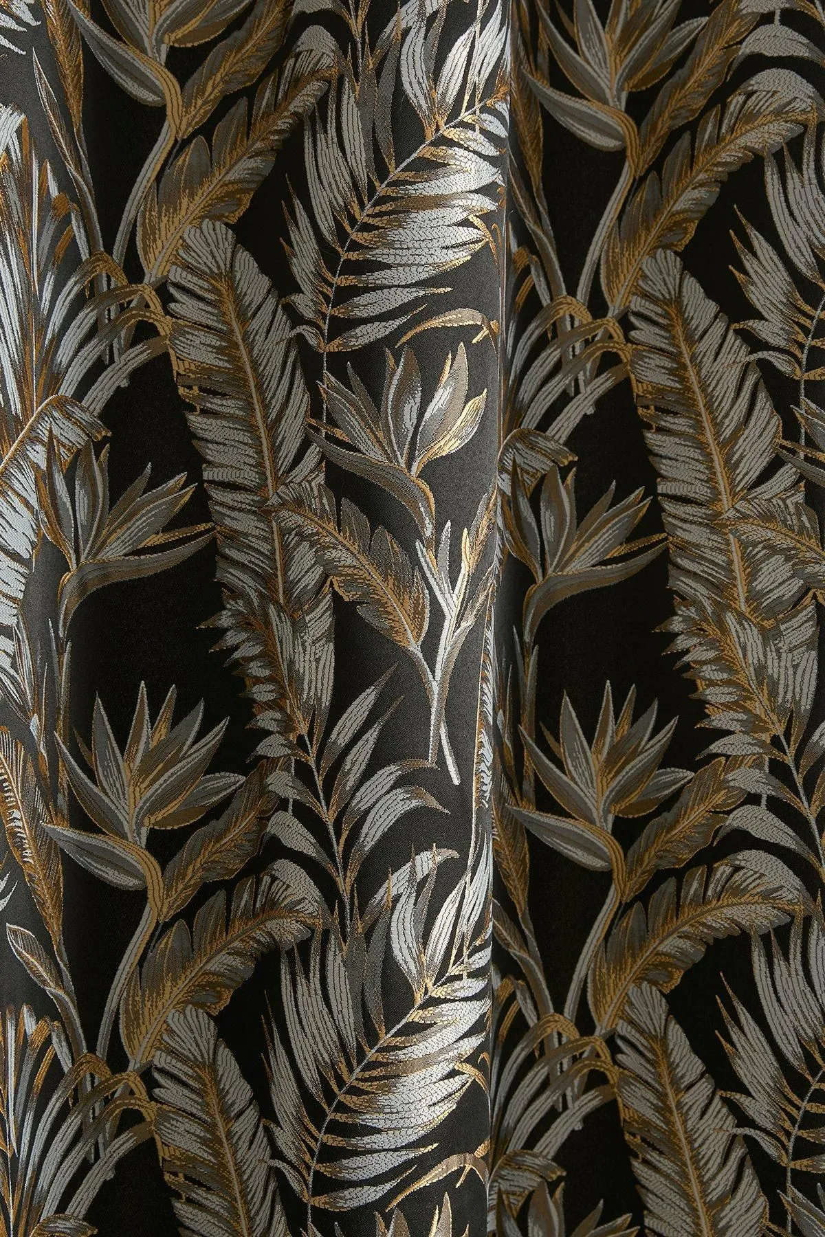 Laurence Llewelyn-Bowen 'Paradise Palm' Jacquard Palm Leaf Pair of Eyelet Curtains in Black 3