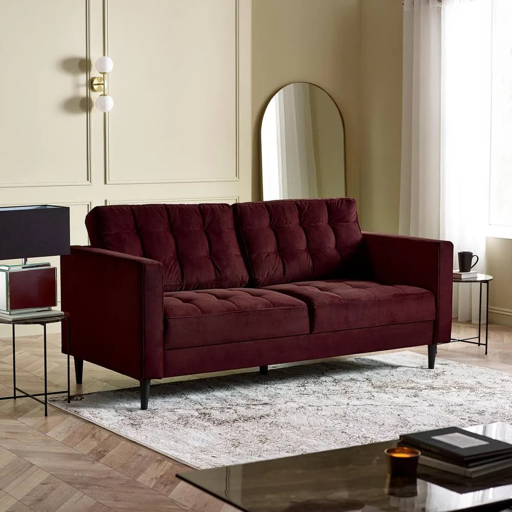 FurnitureboxUK Jade 3-Seater Soft Touch Velvet Sofa With Solid Wood Frame in Maroon 1
