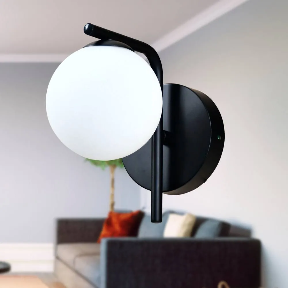 First Choice Lighting Set of 2 Grosvenor - Black Wall Lights with Glass Globes 6