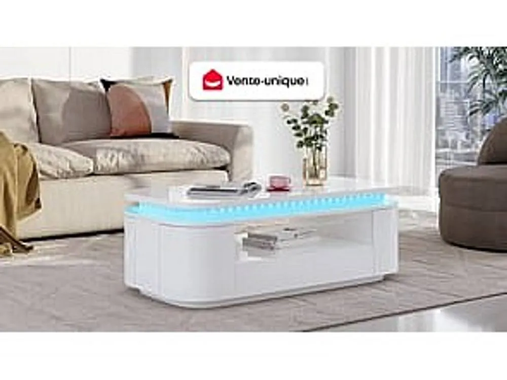 Vente-unique 4 - Door, 1 - Drawer Coffee Table With Leds In MDF - White Lacquer 4