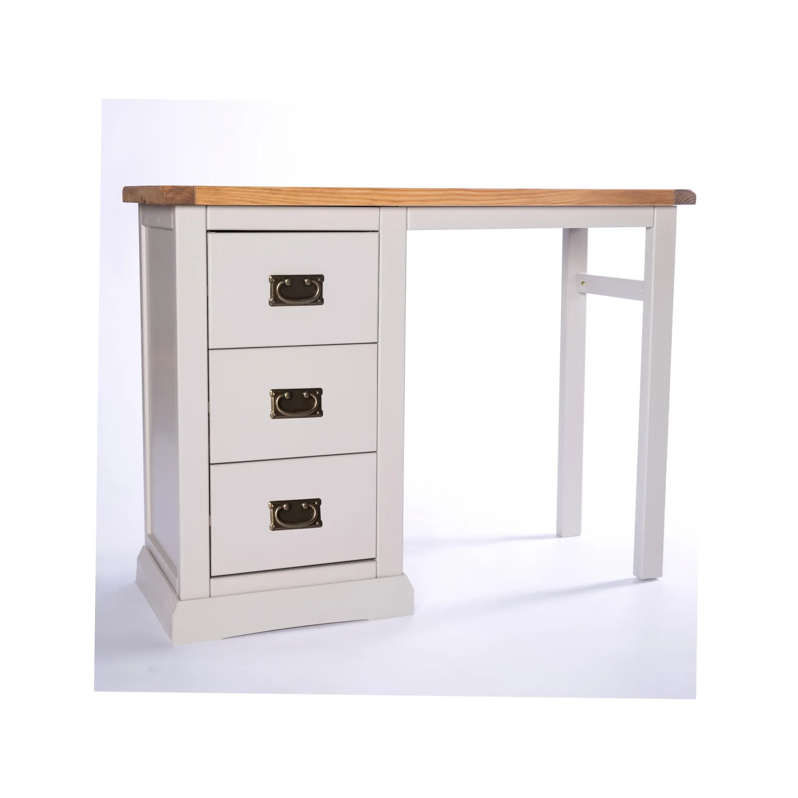 Cabinet Bits Loreo 3 Drawer Desk - Dressing Table Brass Drop Handle in Light Grey