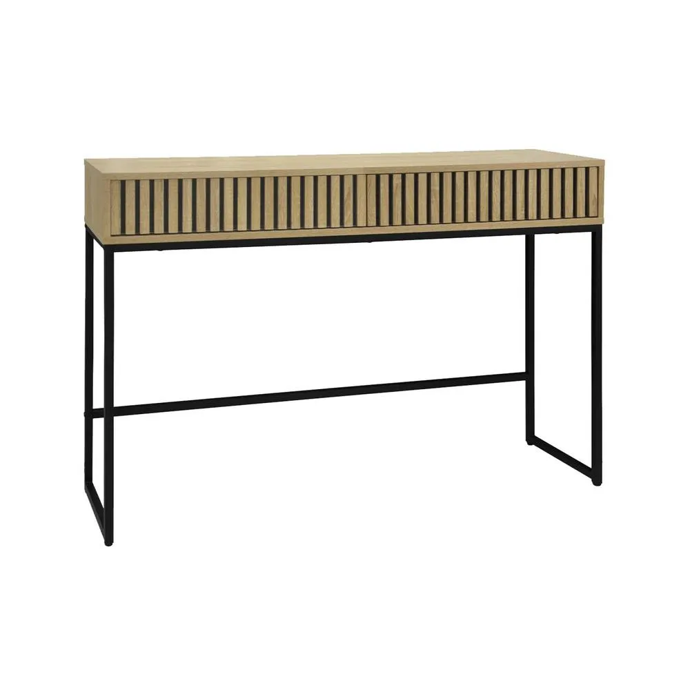 sweeek 120cm contemporary console in grooved wood effect in Beige 2