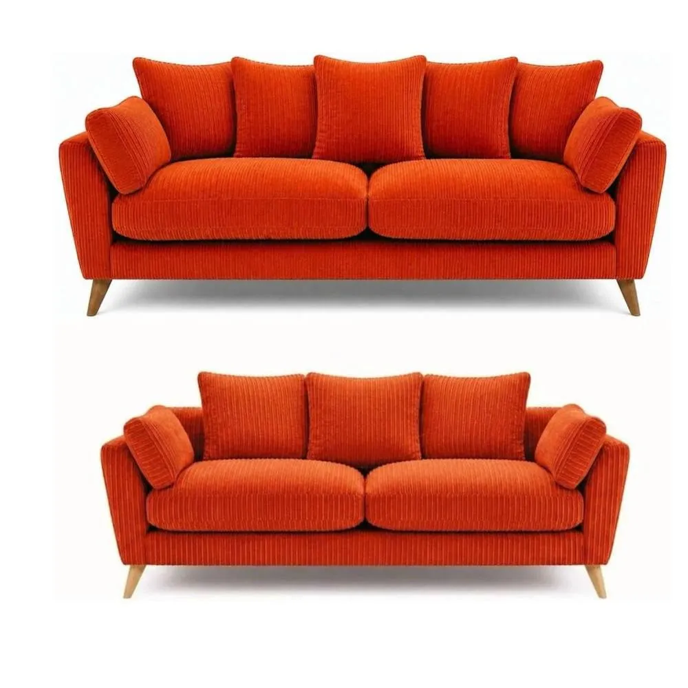 Bliss Furniture Harlow Jumbo Cord 3+2 Seater Sofa Set, Modern Design in Orange