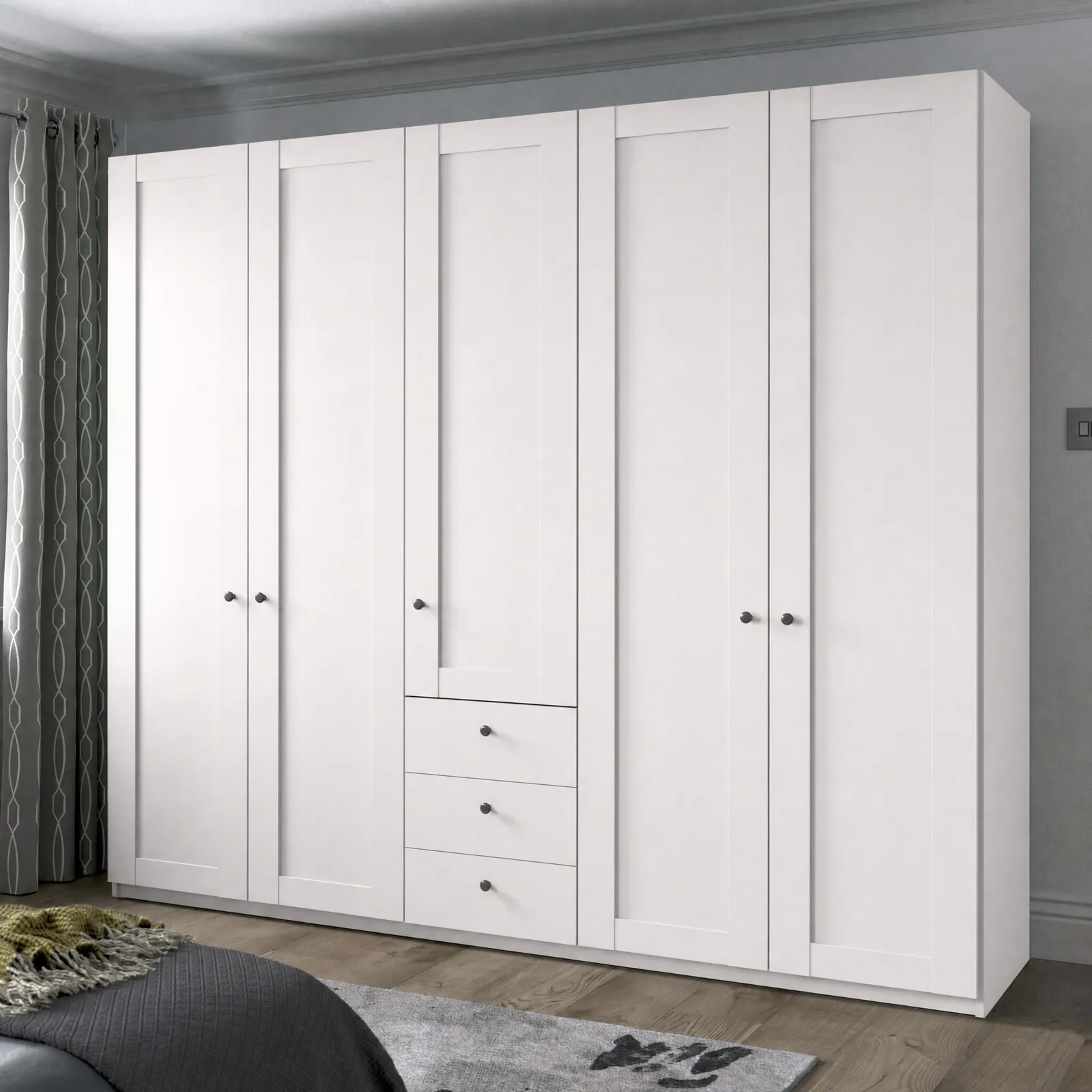 Varese 5 Door/3 Drawer Wardrobe W250Cm, White | Barker & Stonehouse 2