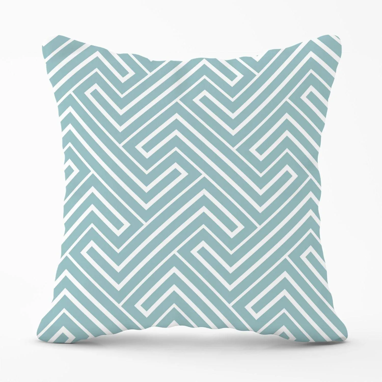Warren Reed - Designer Blue & White Geometric Pattern Outdoor Cushion in Green