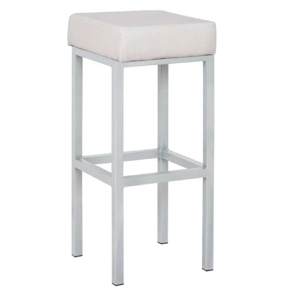 netfurniture Square Cube Shape Kitchen Bar Stool White Padded Seat 2