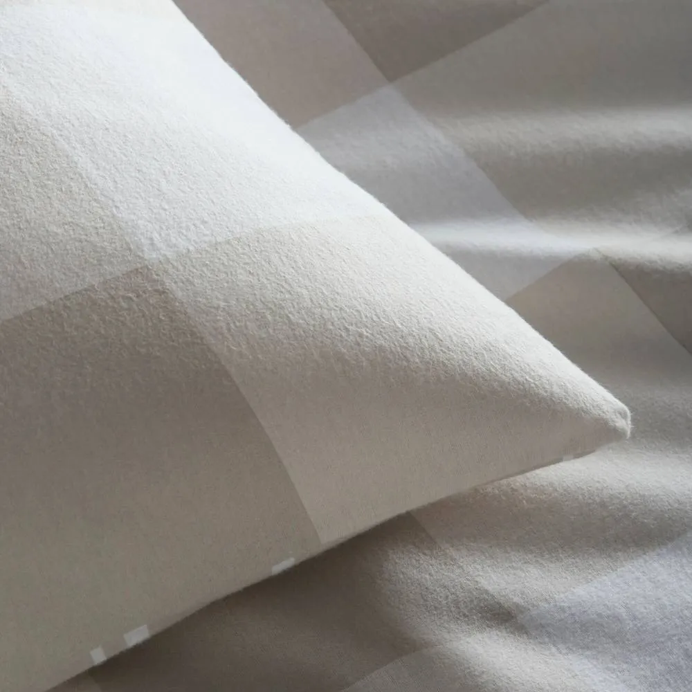 Portfolio Home Glenmore Check Brushed Cotton Striped Reversible Duvet Cover Set in Natural 3