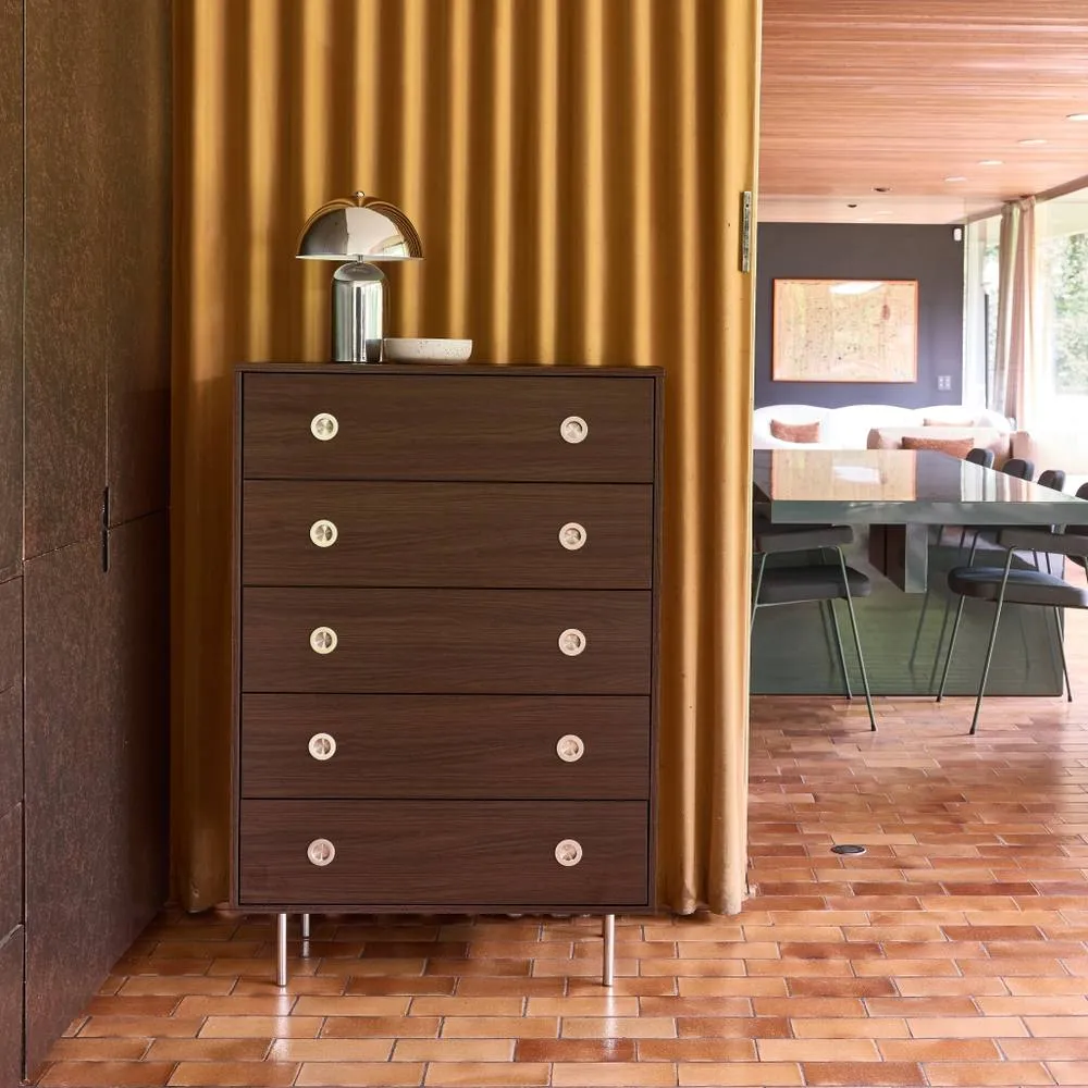 sweeek Vintage chest of drawers with wood decor & stainless steel, 5 in Dark Brown