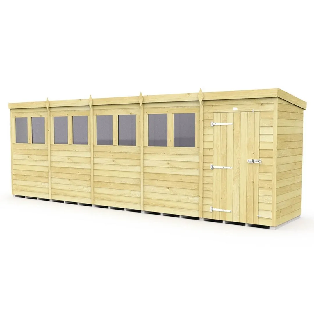 Buttercup Farm 20 x 5 Feet Pent Shed - Single Door W/ Windows - L147 x W589 x H201 cm in Brown