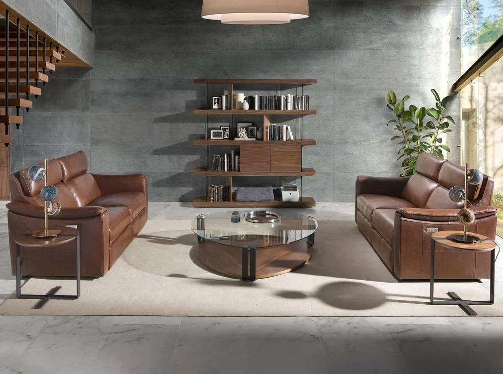 Angel Cerda Walnut Veneer Bookcase with Tempered Glass Sides in Brown 4