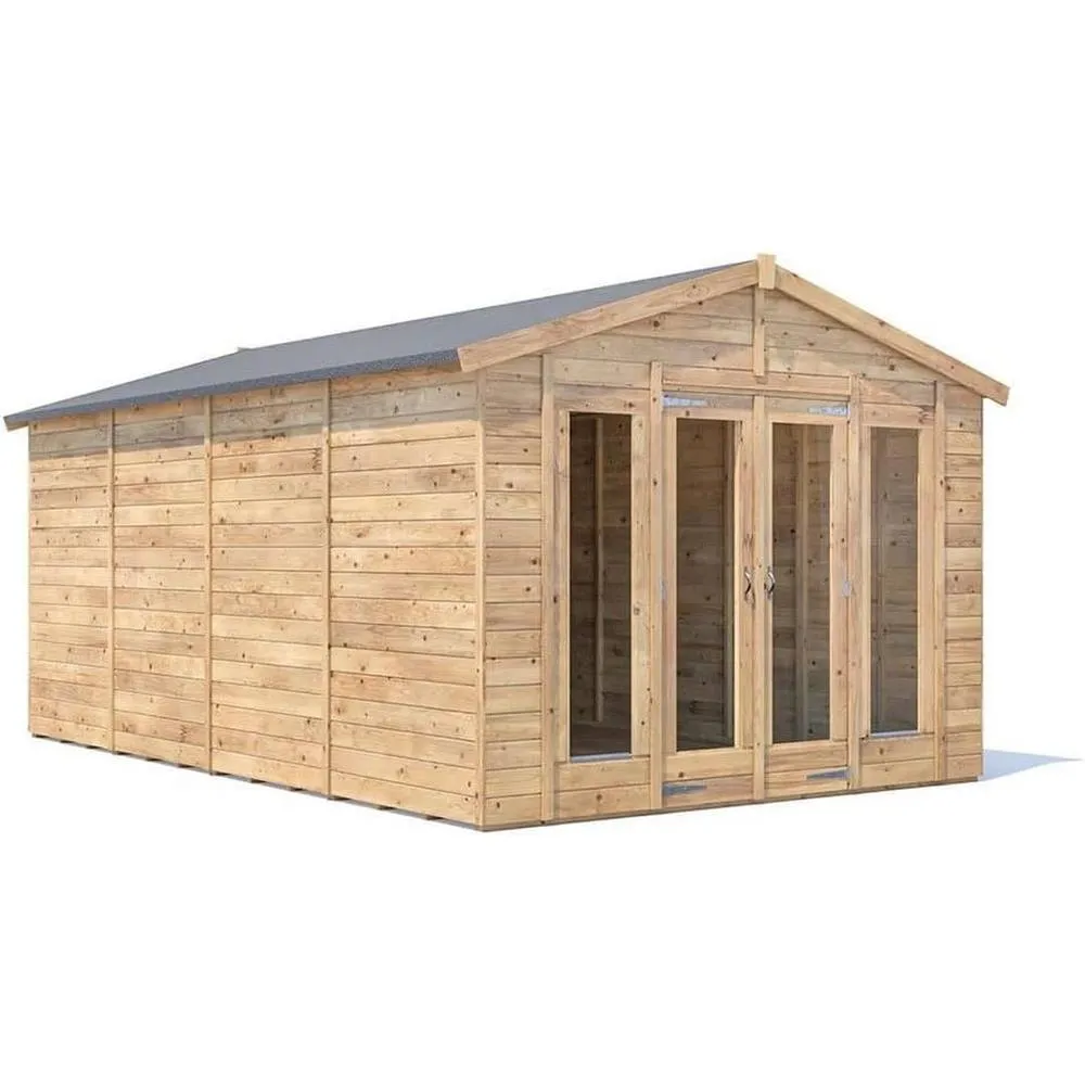 Dunster House Summerhouse 3m x 4.8m (10' x 16') Apex Roof, RagePanda Modular in Brown 1