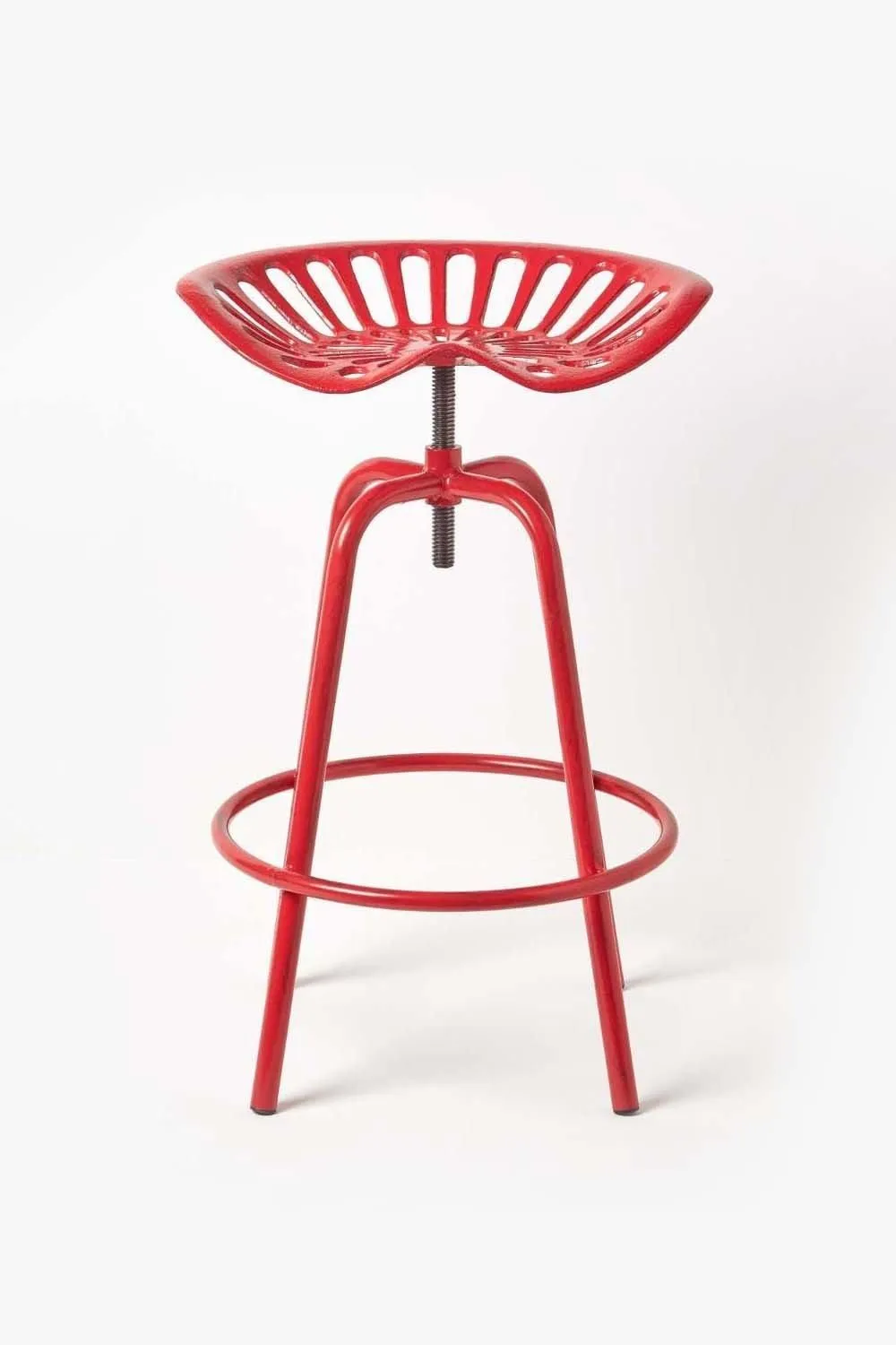 Homescapes Vintage Style Metal Adjustable Tractor Seat Bar Stool in Red 2