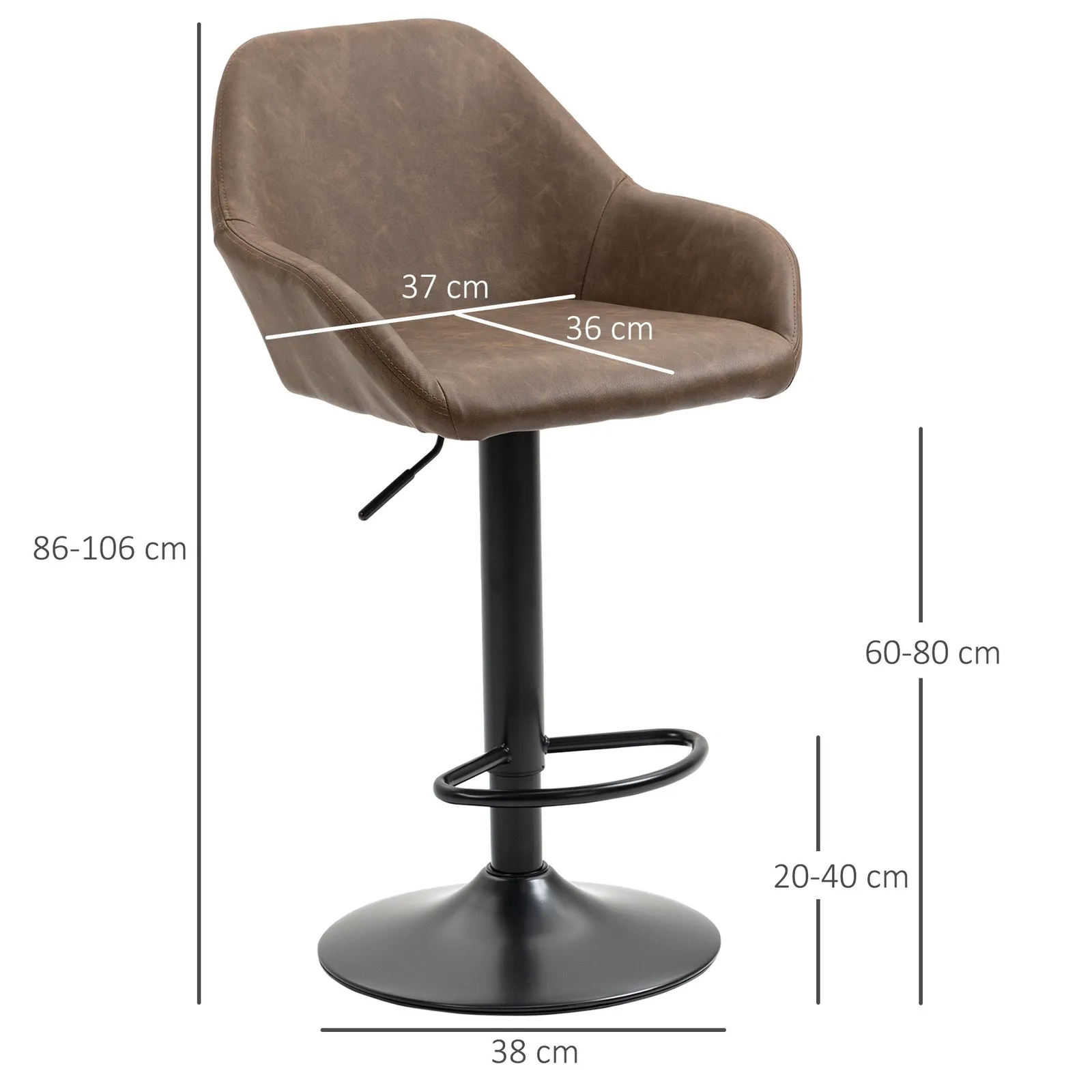 HOMCOM Bar Stools Set of 2 Swivel Barstool W/ Footrest Kitchen Dining Room in Dark Brown 3
