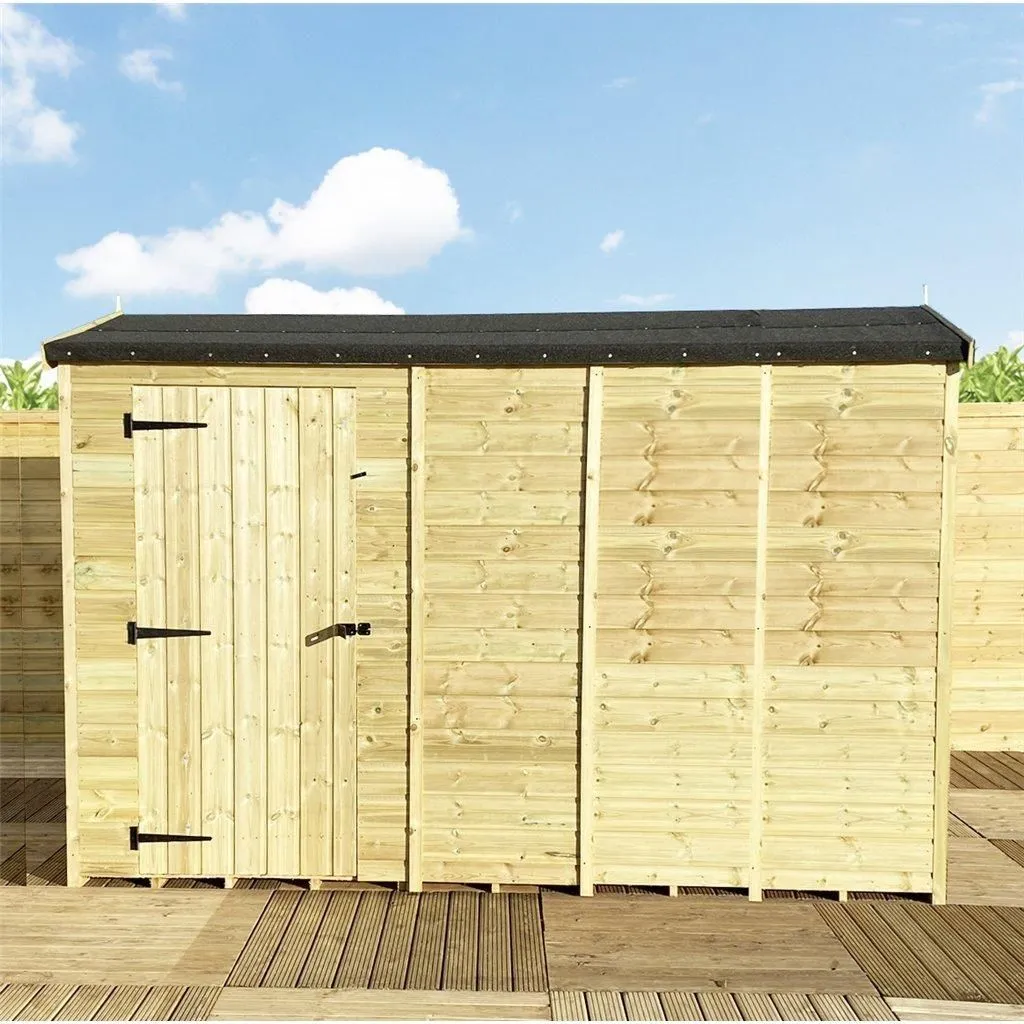 Marlborough 11 x 4 Pressure Treated High Eaves Reverse Apex Shed with Single Door in Natural