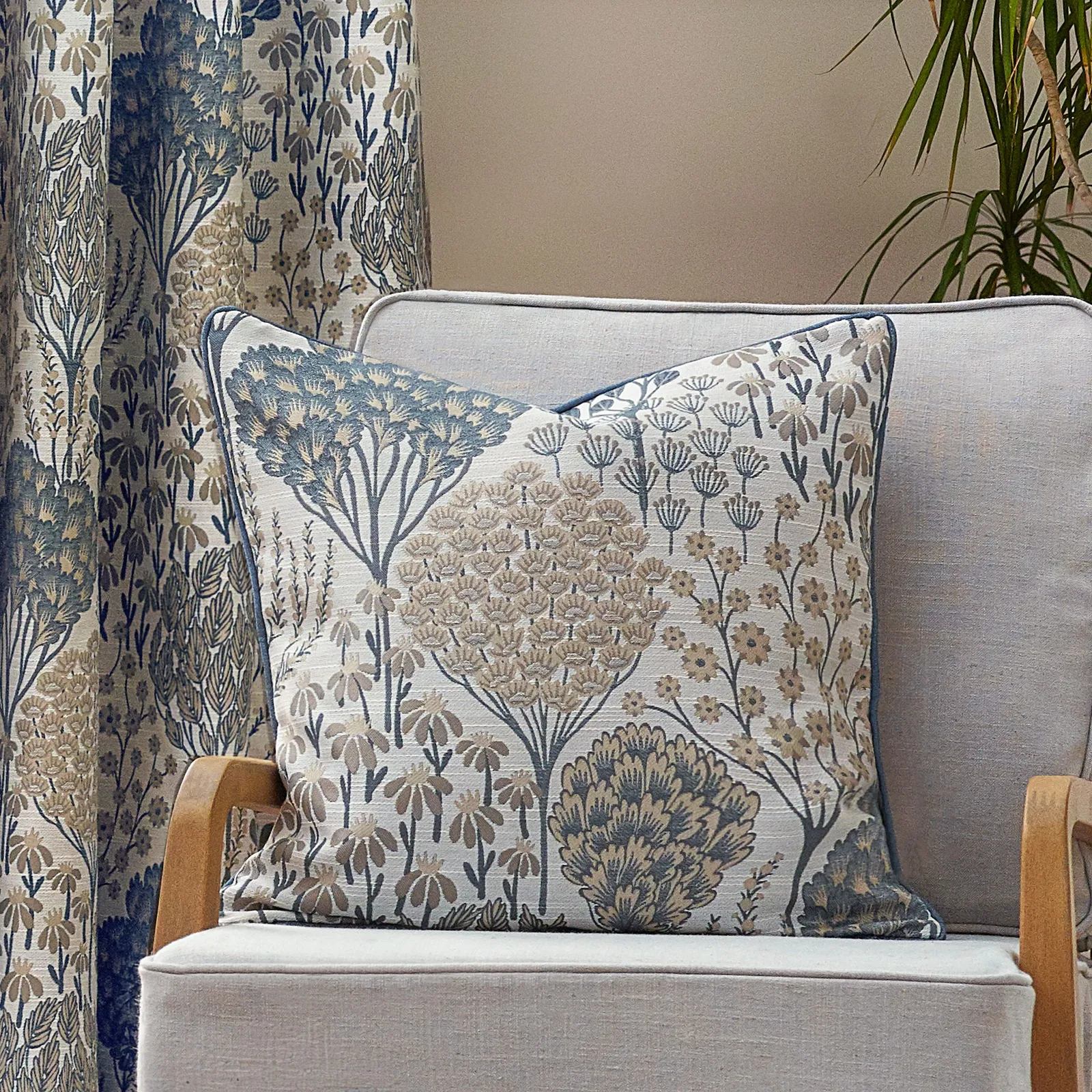 Wylder Ophelia Floral Jacquard Cushion in Blue 1